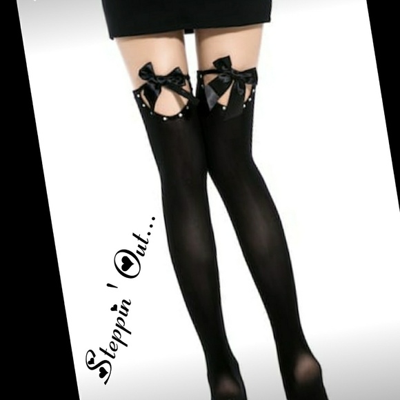 Boutique Accessories - LAST PAIR Over The Knee Rhinestone & Bow Socks